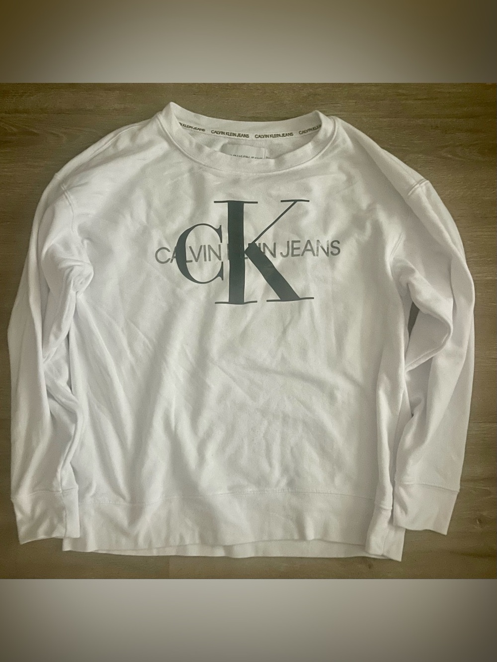 Calvin Klein Jeans White Monogram Graphic Crewneck Sweatshirt Large
